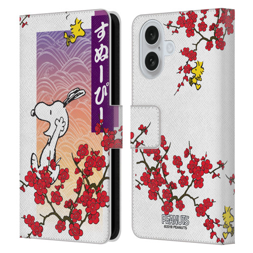 Peanuts Oriental Snoopy Cherry Blossoms 2 Leather Book Wallet Case Cover For Apple iPhone 16