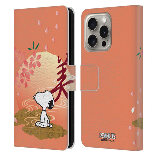 Peanuts Oriental Snoopy Sakura Leather Book Wallet Case Cover For Apple iPhone 16 Pro