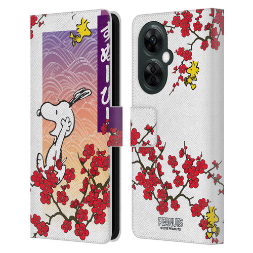 Peanuts Oriental Snoopy Cherry Blossoms 2 Leather Book Wallet Case Cover For OnePlus Nord CE 3 Lite 5G