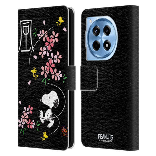 Peanuts Oriental Snoopy Cherry Blossoms Leather Book Wallet Case Cover For OnePlus 12R