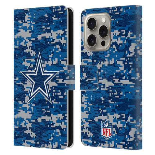NFL Dallas Cowboys Graphics Digital Camouflage Leather Book Wallet Case Cover For Apple iPhone 16 Pro