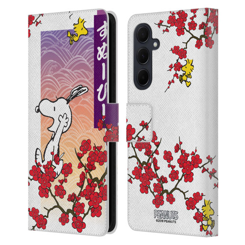 Peanuts Oriental Snoopy Cherry Blossoms 2 Leather Book Wallet Case Cover For Samsung Galaxy A35 5G