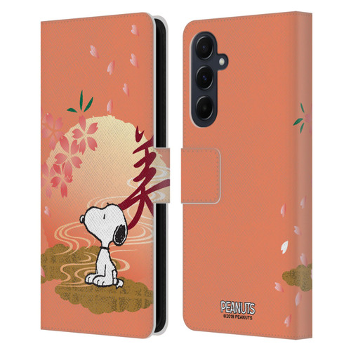 Peanuts Oriental Snoopy Sakura Leather Book Wallet Case Cover For Samsung Galaxy A55 5G