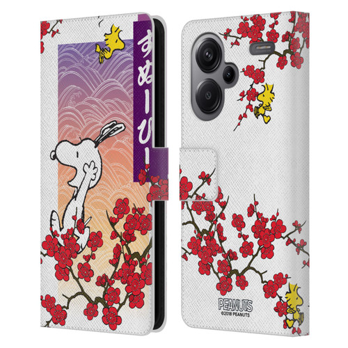 Peanuts Oriental Snoopy Cherry Blossoms 2 Leather Book Wallet Case Cover For Xiaomi Redmi Note 13 Pro Plus 5G