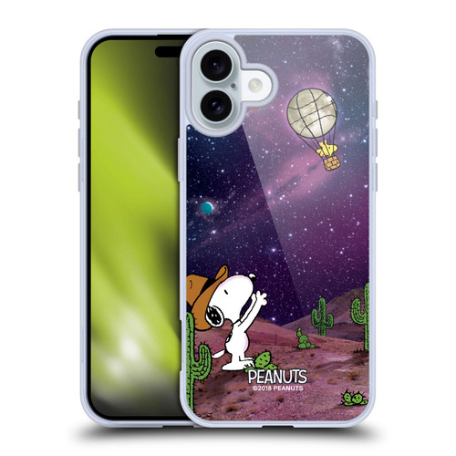 Peanuts Snoopy Space Cowboy Nebula Balloon Woodstock Soft Gel Case for Apple iPhone 16 Plus