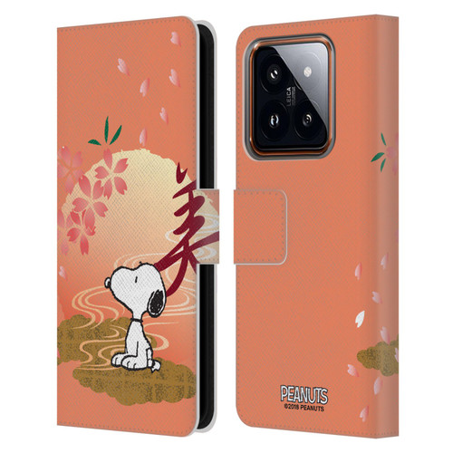 Peanuts Oriental Snoopy Sakura Leather Book Wallet Case Cover For Xiaomi 14