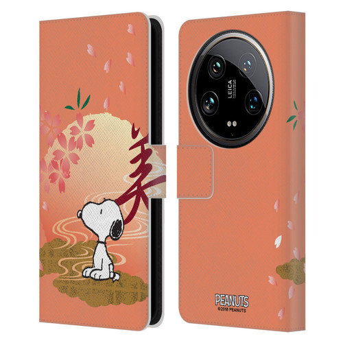 Peanuts Oriental Snoopy Sakura Leather Book Wallet Case Cover For Xiaomi 14 Ultra