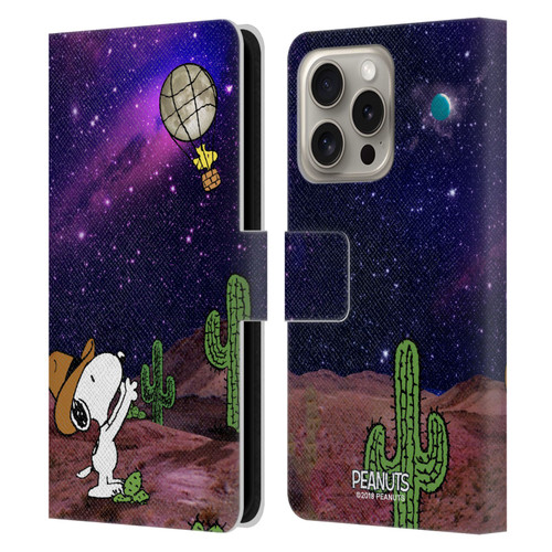 Peanuts Snoopy Space Cowboy Nebula Balloon Woodstock Leather Book Wallet Case Cover For Apple iPhone 16 Pro