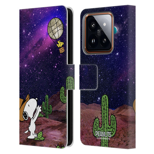 Peanuts Snoopy Space Cowboy Nebula Balloon Woodstock Leather Book Wallet Case Cover For Xiaomi 14