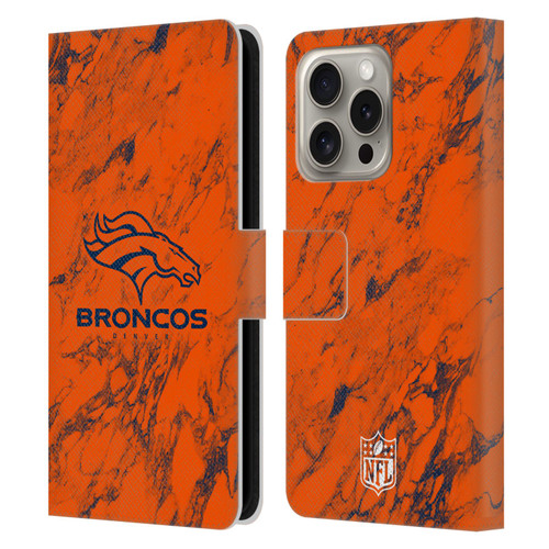 NFL Denver Broncos Graphics Coloured Marble Leather Book Wallet Case Cover For Apple iPhone 16 Pro