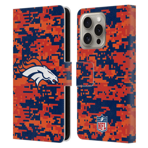 NFL Denver Broncos Graphics Digital Camouflage Leather Book Wallet Case Cover For Apple iPhone 16 Pro