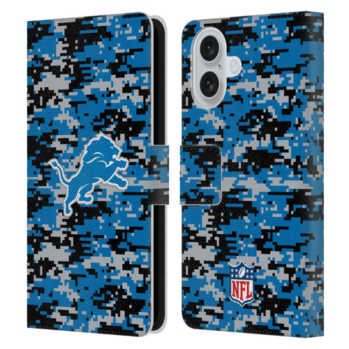 NFL Detroit Lions Graphics Digital Camouflage Leather Book Wallet Case Cover For Apple iPhone 16