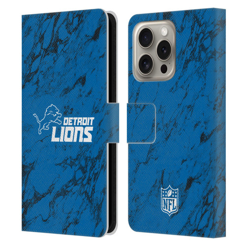 NFL Detroit Lions Graphics Coloured Marble Leather Book Wallet Case Cover For Apple iPhone 16 Pro