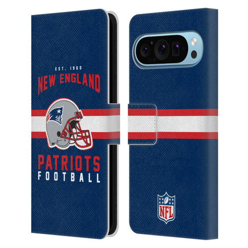 NFL New England Patriots Graphics Helmet Typography Leather Book Wallet Case Cover For Google Pixel 9 / Pixel 9 Pro
