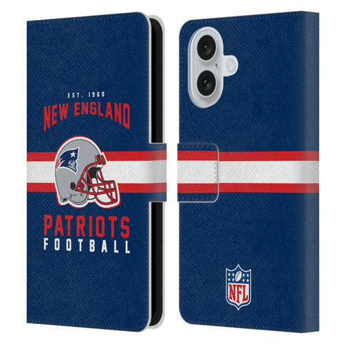 NFL New England Patriots Graphics Helmet Typography Leather Book Wallet Case Cover For Apple iPhone 16