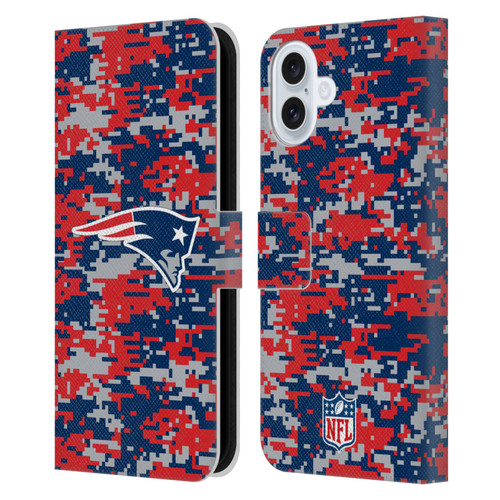 NFL New England Patriots Graphics Digital Camouflage Leather Book Wallet Case Cover For Apple iPhone 16 Plus