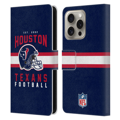 NFL Houston Texans Graphics Helmet Typography Leather Book Wallet Case Cover For Apple iPhone 16 Pro