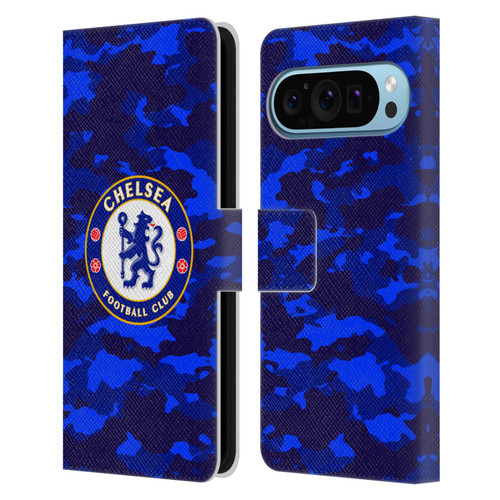 Chelsea Football Club Crest Camouflage Leather Book Wallet Case Cover For Google Pixel 9 / Pixel 9 Pro