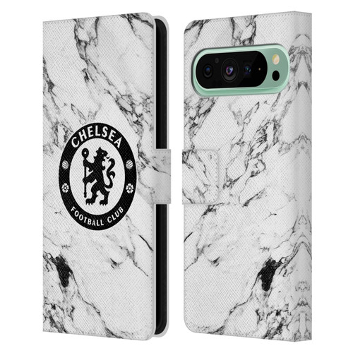 Chelsea Football Club Crest White Marble Leather Book Wallet Case Cover For Google Pixel 9 Pro XL