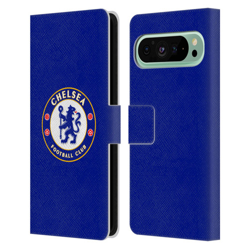 Chelsea Football Club Crest Plain Blue Leather Book Wallet Case Cover For Google Pixel 9 Pro XL