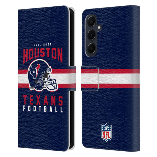 NFL Houston Texans Graphics Helmet Typography Leather Book Wallet Case Cover For Samsung Galaxy A55 5G