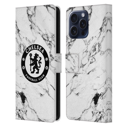 Chelsea Football Club Crest White Marble Leather Book Wallet Case Cover For Apple iPhone 16 Pro Max