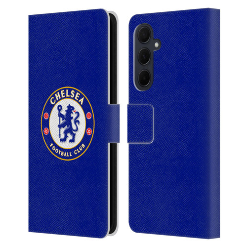Chelsea Football Club Crest Plain Blue Leather Book Wallet Case Cover For Samsung Galaxy A35 5G