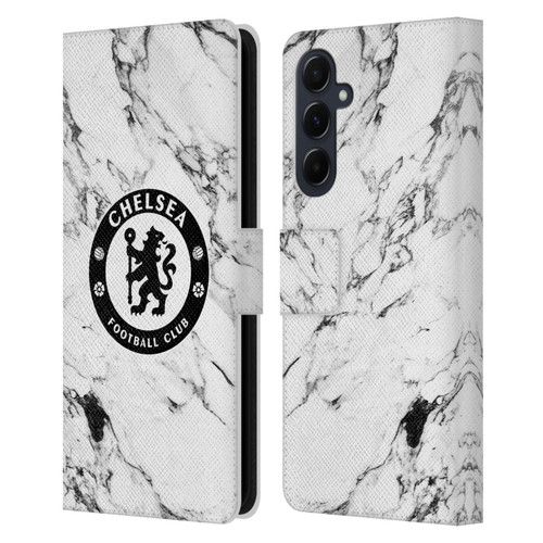 Chelsea Football Club Crest White Marble Leather Book Wallet Case Cover For Samsung Galaxy A55 5G