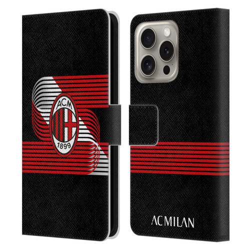 AC Milan Crest Patterns Diagonal Leather Book Wallet Case Cover For Apple iPhone 16 Pro