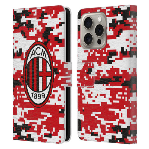 AC Milan Crest Patterns Digital Camouflage Leather Book Wallet Case Cover For Apple iPhone 16 Pro