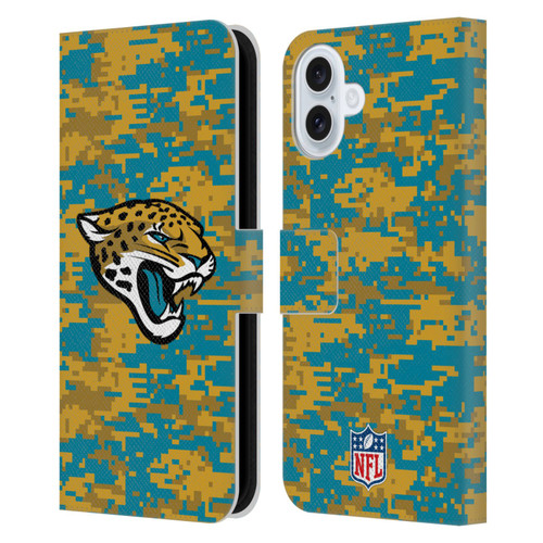 NFL Jacksonville Jaguars Graphics Digital Camouflage Leather Book Wallet Case Cover For Apple iPhone 16 Plus