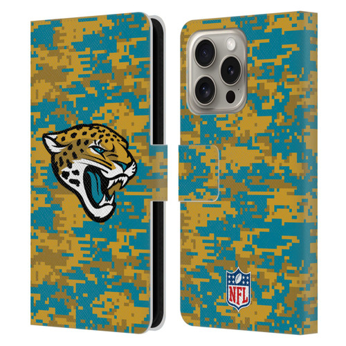 NFL Jacksonville Jaguars Graphics Digital Camouflage Leather Book Wallet Case Cover For Apple iPhone 16 Pro