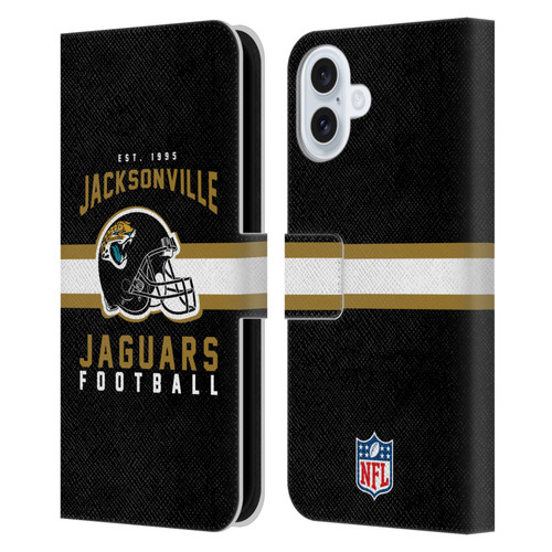 NFL Jacksonville Jaguars Graphics Helmet Typography Leather Book Wallet Case Cover For Apple iPhone 16 Plus