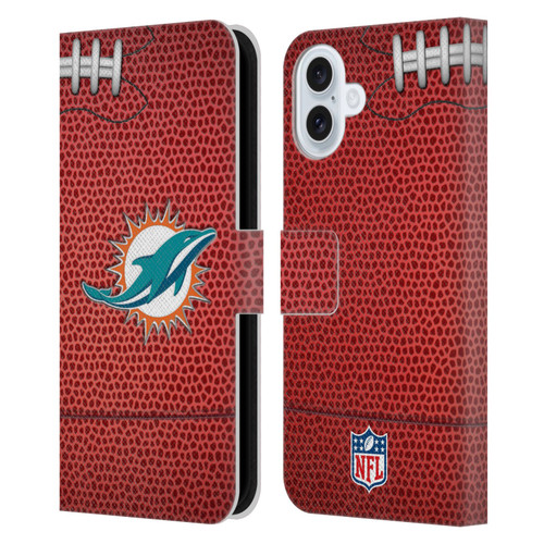 NFL Miami Dolphins Graphics Football Leather Book Wallet Case Cover For Apple iPhone 16 Plus