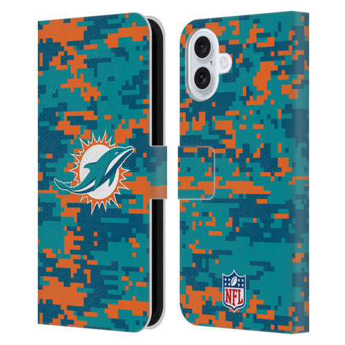 NFL Miami Dolphins Graphics Digital Camouflage Leather Book Wallet Case Cover For Apple iPhone 16 Plus NFL Miami Dolphins Graphics Digital Camouflage Leather Book Wallet Case Cover For Apple iPhone 16 Plus