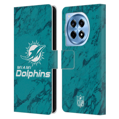 NFL Miami Dolphins Graphics Coloured Marble Leather Book Wallet Case Cover For OnePlus 12R