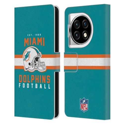 NFL Miami Dolphins Graphics Helmet Typography Leather Book Wallet Case Cover For OPPO OnePlus Ace 3 5G