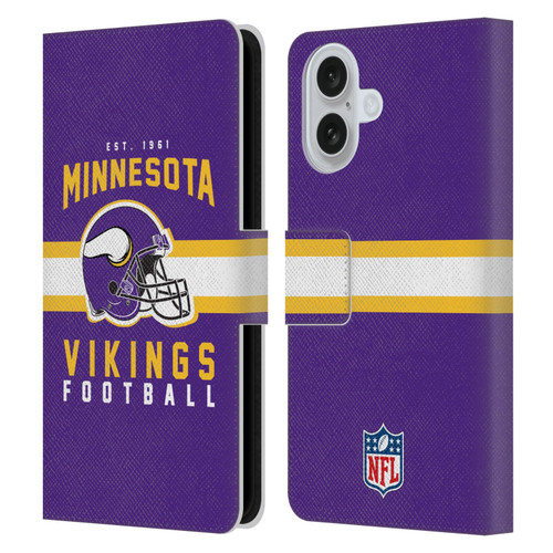 NFL Minnesota Vikings Graphics Helmet Typography Leather Book Wallet Case Cover For Apple iPhone 16