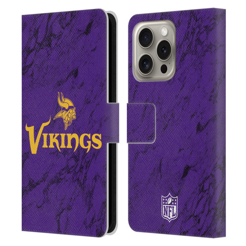 NFL Minnesota Vikings Graphics Coloured Marble Leather Book Wallet Case Cover For Apple iPhone 16 Pro