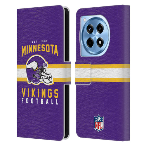 NFL Minnesota Vikings Graphics Helmet Typography Leather Book Wallet Case Cover For OnePlus 12R