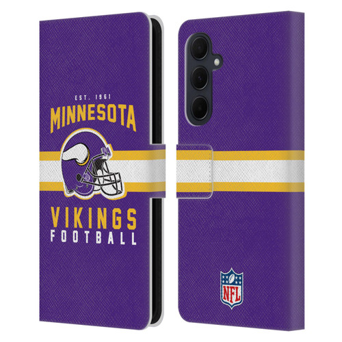 NFL Minnesota Vikings Graphics Helmet Typography Leather Book Wallet Case Cover For Samsung Galaxy A35 5G
