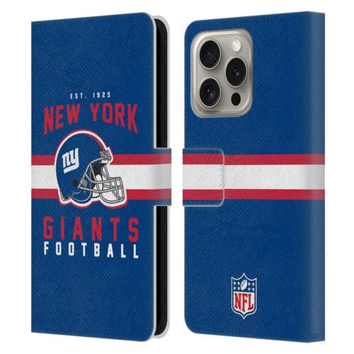 NFL New York Giants Graphics Helmet Typography Leather Book Wallet Case Cover For Apple iPhone 16 Pro