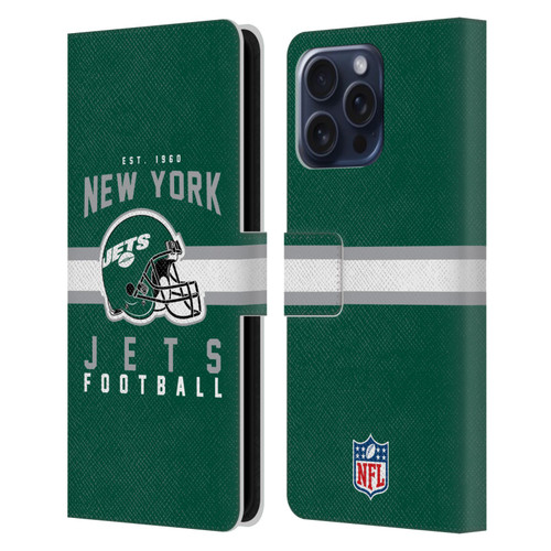 NFL New York Jets Graphics Helmet Typography Leather Book Wallet Case Cover For Apple iPhone 16 Pro Max