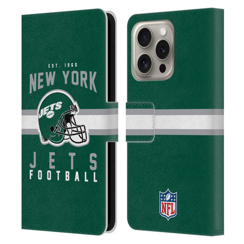 NFL New York Jets Graphics Helmet Typography Leather Book Wallet Case Cover For Apple iPhone 16 Pro
