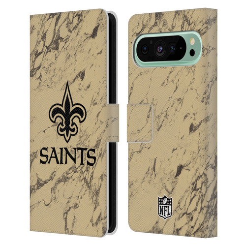 NFL New Orleans Saints Graphics Coloured Marble Leather Book Wallet Case Cover For Google Pixel 9 Pro XL