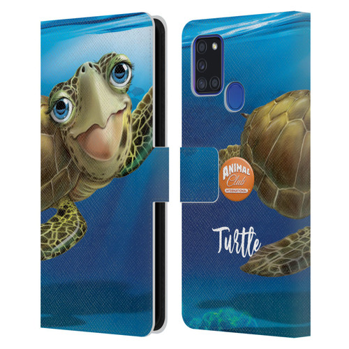Animal Club International Underwater Sea Turtle Leather Book Wallet Case Cover For Samsung Galaxy A21s (2020)