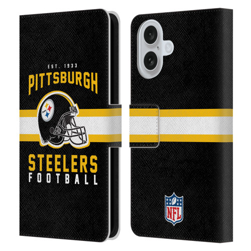 NFL Pittsburgh Steelers Graphics Helmet Typography Leather Book Wallet Case Cover For Apple iPhone 16