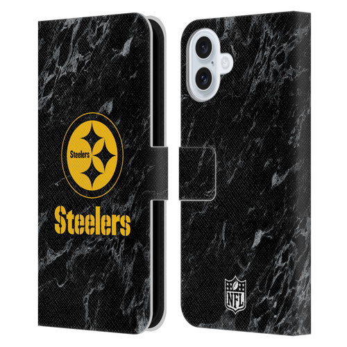 NFL Pittsburgh Steelers Graphics Coloured Marble Leather Book Wallet Case Cover For Apple iPhone 16 Plus