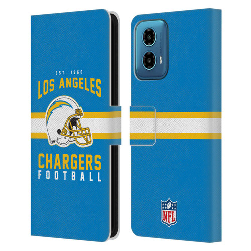NFL Los Angeles Chargers Graphics Helmet Typography Leather Book Wallet Case Cover For Motorola Moto G34 5G