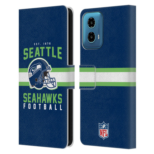NFL Seattle Seahawks Graphics Helmet Typography Leather Book Wallet Case Cover For Motorola Moto G34 5G